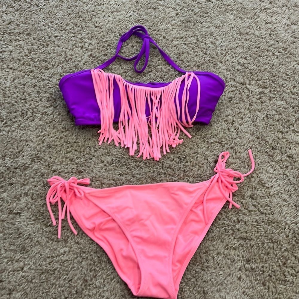 Purple & Pink Fringe Bikini Swim suit set